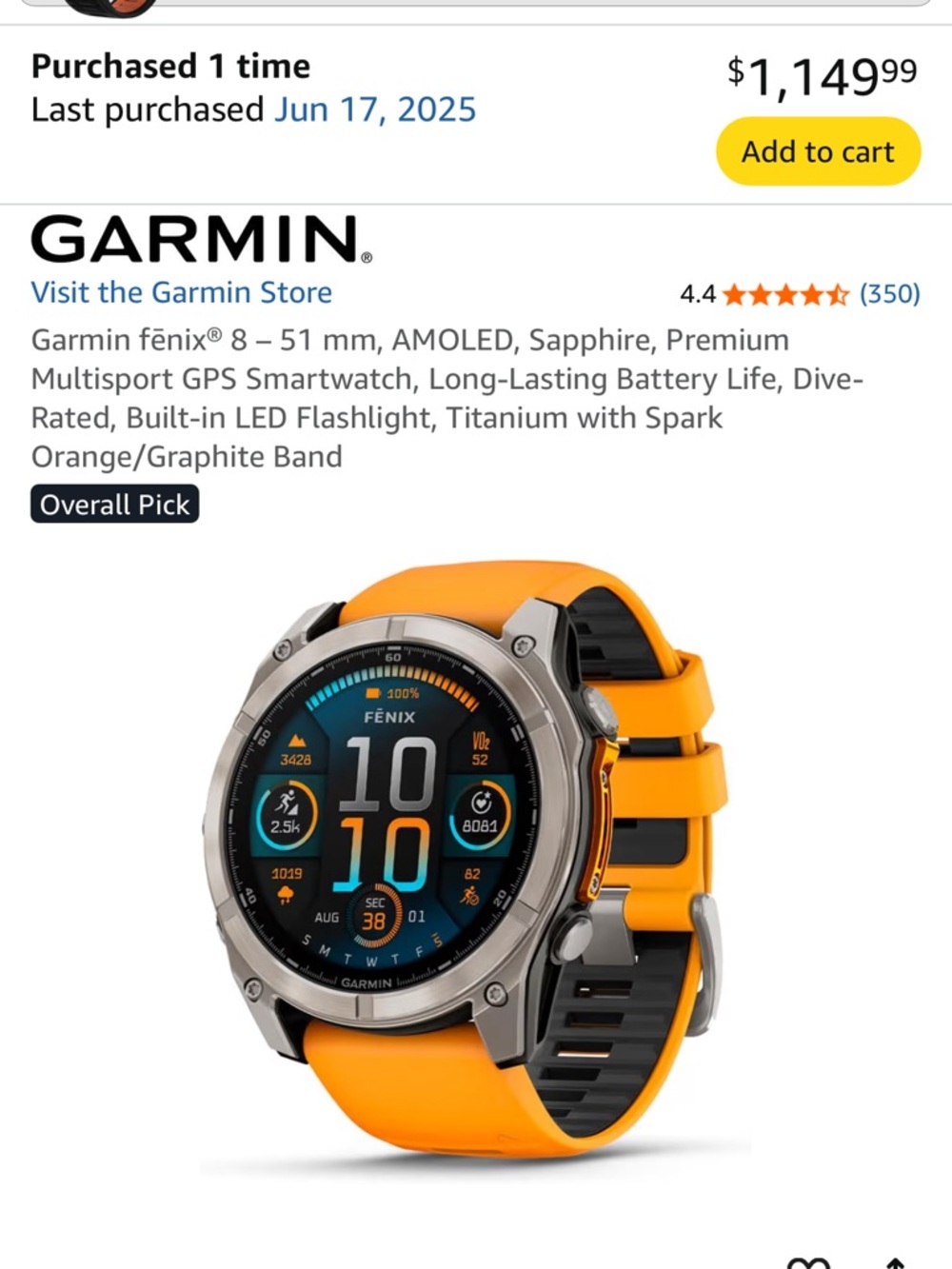 garmin fēnix 8 Titanium Smartwatch with Spark Orange Band